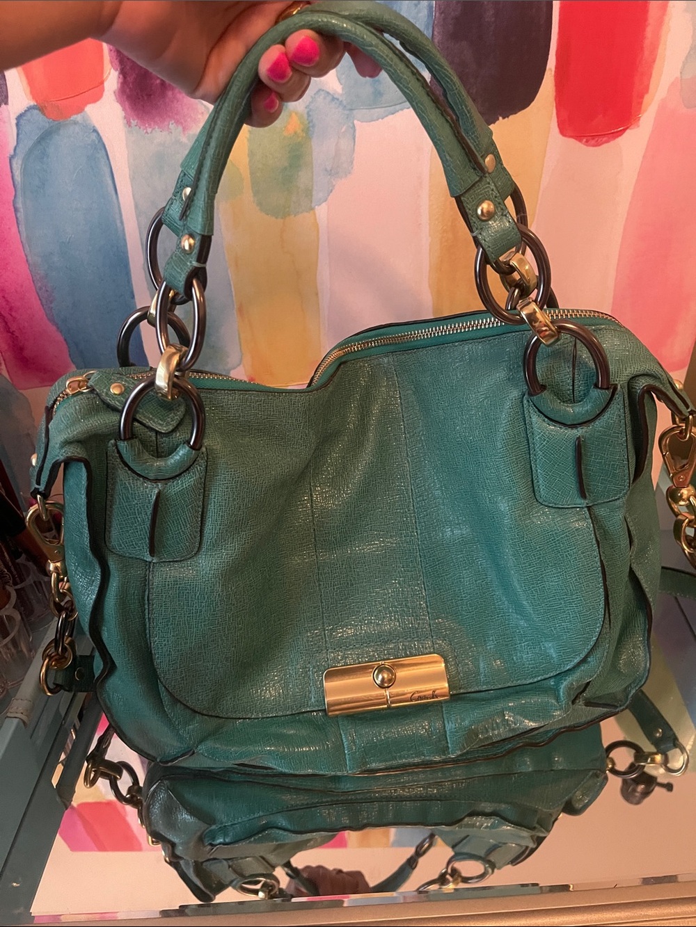 Coach Teal Leather Satchel Handbag
